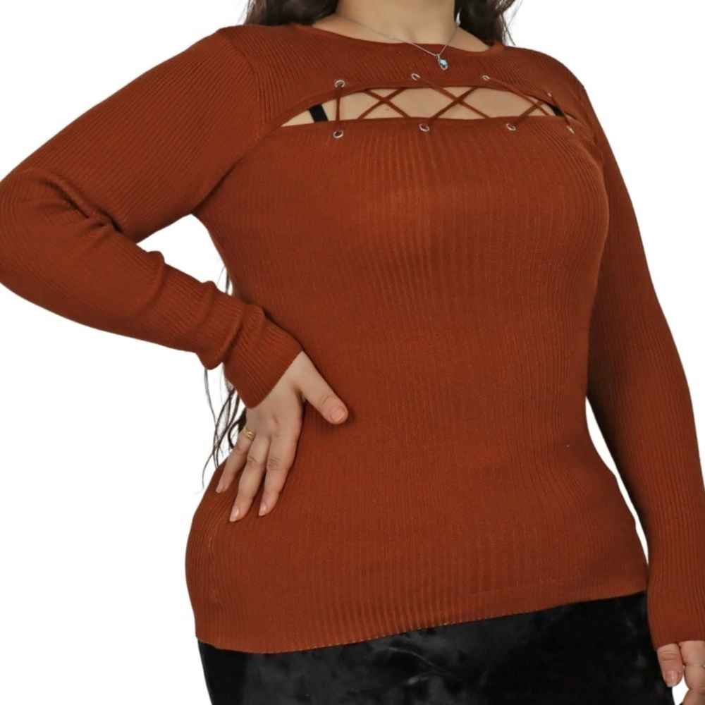 New Look Cut Out Ribbed Long Sleeve Blouse Top‎ Size 3X